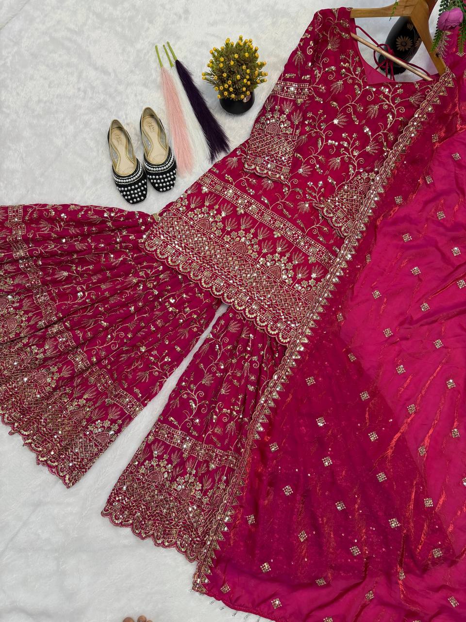 Terracotta Orange Couture Sharara Set - Festive Wear